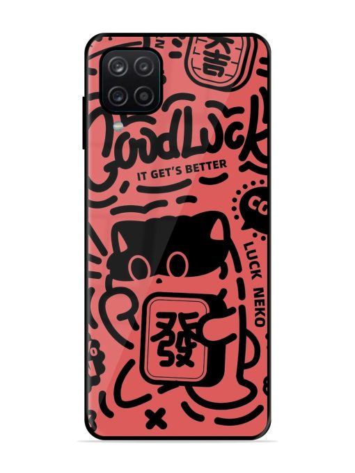 Lucky Cat Doodle Glossy Soft Edge Case for Samsung Galaxy A12 Chachhi