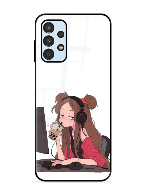 Girl Playing On Pc Glossy Soft Edge Case for Samsung Galaxy A13 Chachhi