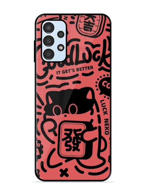 Lucky Cat Doodle Glossy Soft Edge Case for Samsung Galaxy A13 Chachhi