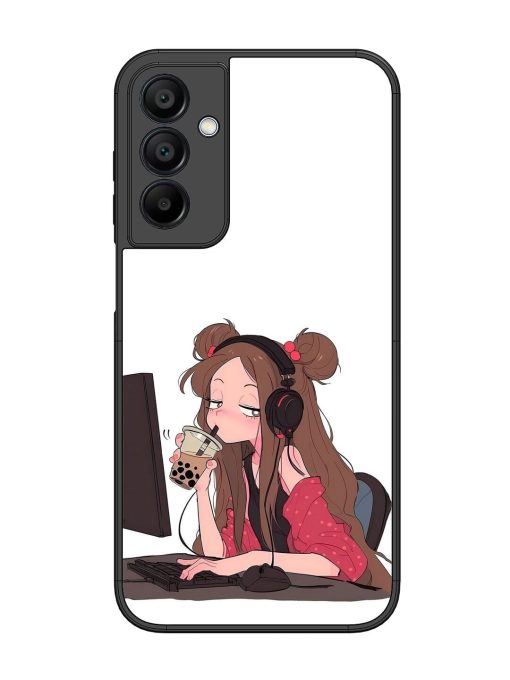 Girl Playing On Pc Glossy Soft Edge Case for Samsung Galaxy A15 (5G) Chachhi