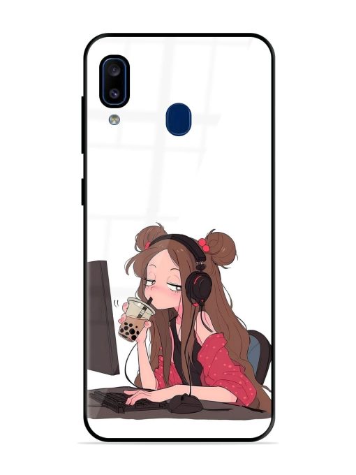 Girl Playing On Pc Glossy Soft Edge Case for Samsung Galaxy A20 Chachhi