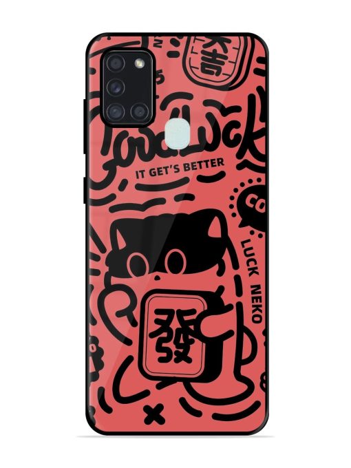 Lucky Cat Doodle Glossy Soft Edge Case for Samsung Galaxy A21S