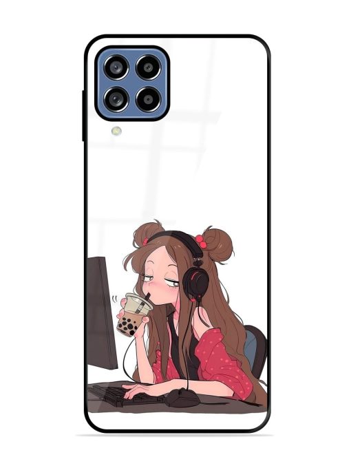 Girl Playing On Pc Glossy Soft Edge Case for Samsung Galaxy A22 (4G)