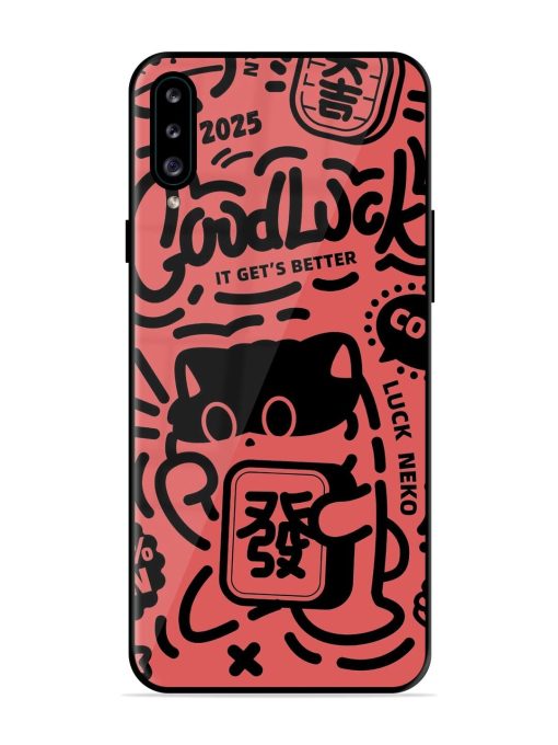 Lucky Cat Doodle Glossy Soft Edge Case for Samsung Galaxy A30S Chachhi