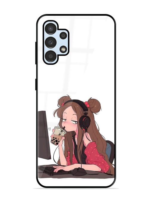 Girl Playing On Pc Glossy Soft Edge Case for Samsung Galaxy A32 (4G) Chachhi