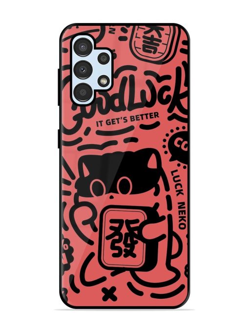 Lucky Cat Doodle Glossy Soft Edge Case for Samsung Galaxy A32 (4G) Chachhi