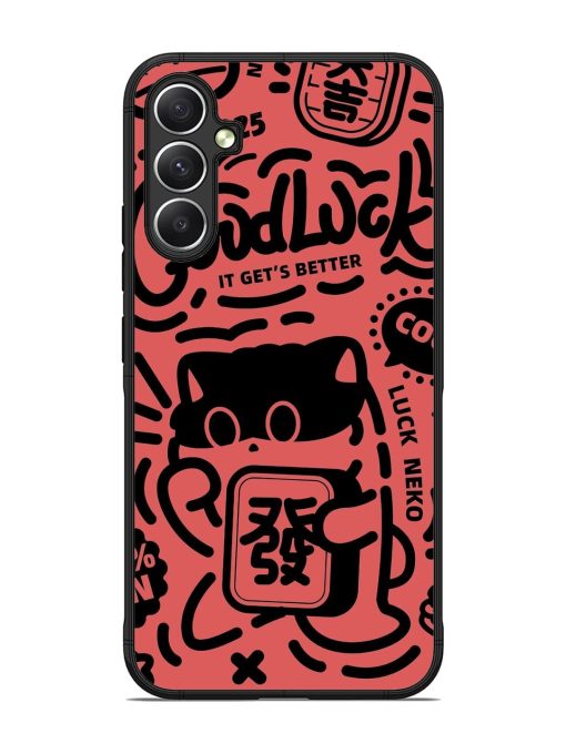 Lucky Cat Doodle Glossy Soft Edge Case for Samsung Galaxy A34 (5G)