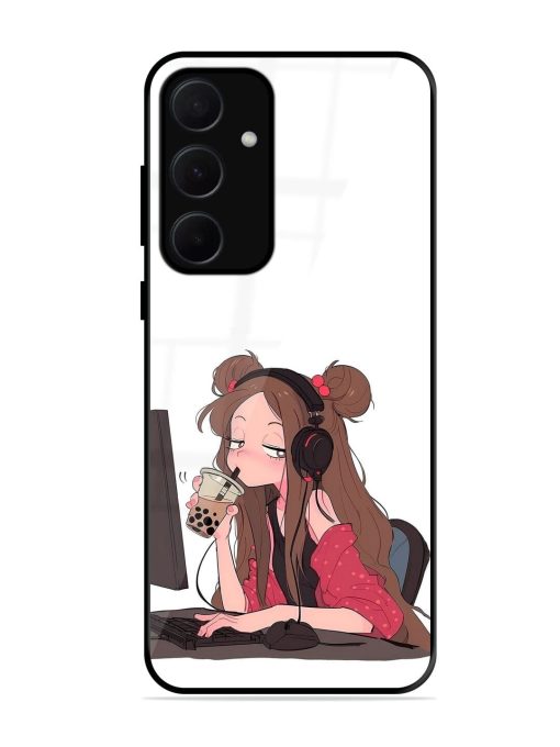 Girl Playing On Pc Glossy Soft Edge Case for Samsung Galaxy A35 (5G) Chachhi