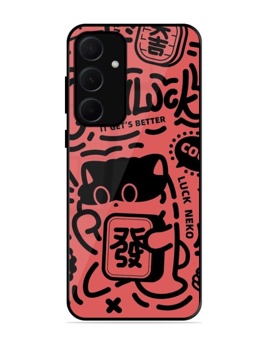 Lucky Cat Doodle Glossy Soft Edge Case for Samsung Galaxy A35 (5G) Chachhi