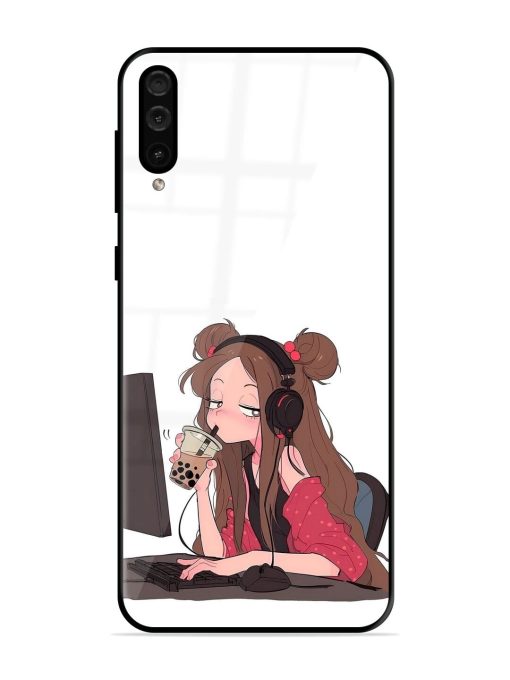 Girl Playing On Pc Glossy Soft Edge Case for Samsung Galaxy A50 Chachhi