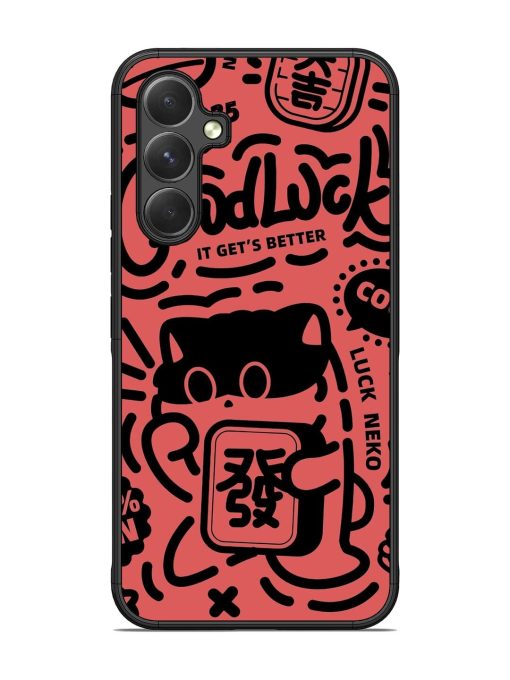 Lucky Cat Doodle Glossy Soft Edge Case for Samsung Galaxy A54 (5G) Chachhi