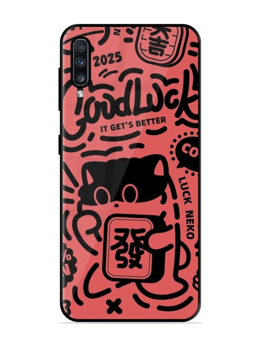 Lucky Cat Doodle Glossy Soft Edge Case for Samsung Galaxy A70 Chachhi