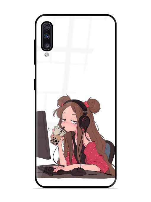 Girl Playing On Pc Glossy Soft Edge Case for Samsung Galaxy A70S Chachhi