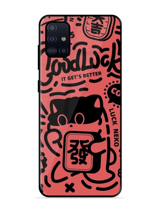 Lucky Cat Doodle Glossy Soft Edge Case for Samsung Galaxy A71 Chachhi