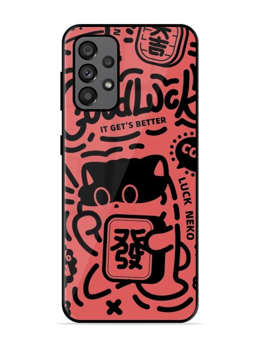 Lucky Cat Doodle Glossy Soft Edge Case for Samsung Galaxy A73 (5G)