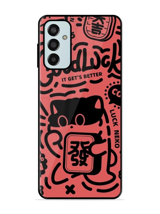 Lucky Cat Doodle Glossy Soft Edge Case for Samsung Galaxy F13 Chachhi