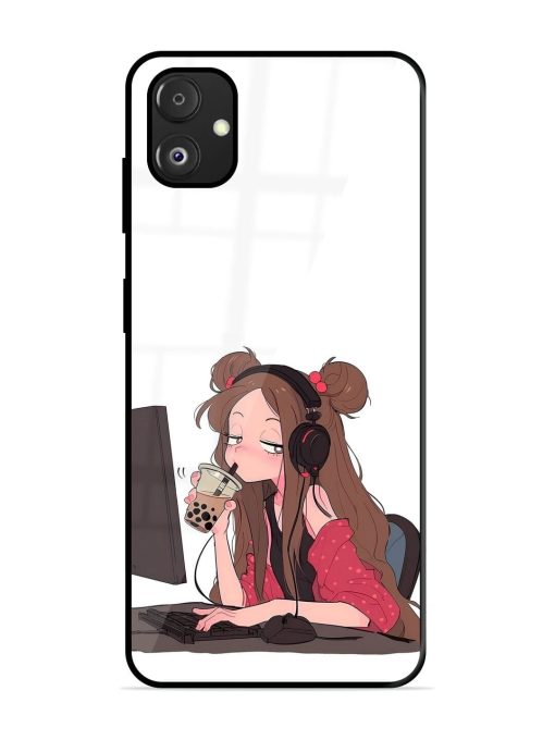 Girl Playing On Pc Glossy Soft Edge Case for Samsung Galaxy F14 (5G) Chachhi