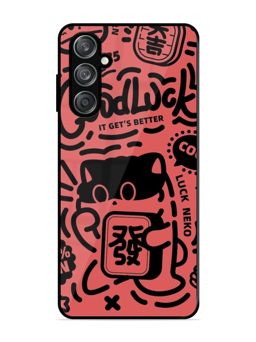 Lucky Cat Doodle Glossy Soft Edge Case for Samsung Galaxy F15 (5G) Chachhi