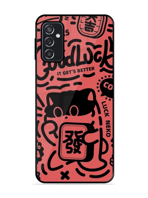 Lucky Cat Doodle Glossy Soft Edge Case for Samsung Galaxy F23 (5G) Chachhi