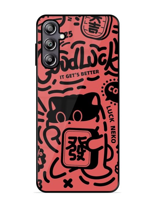 Lucky Cat Doodle Glossy Soft Edge Case for Samsung Galaxy F54 (5G) Chachhi