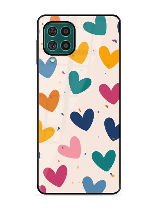 Rainbow Hearts Glossy Soft Edge Case for Samsung Galaxy F62 Chachhi