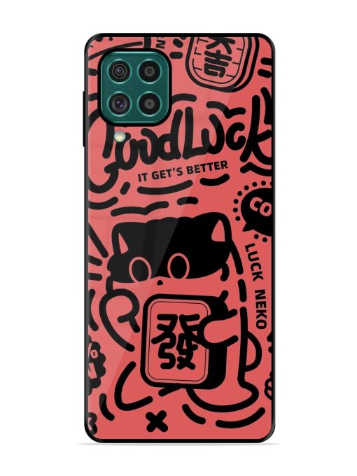 Lucky Cat Doodle Glossy Soft Edge Case for Samsung Galaxy F62 Chachhi