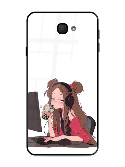 Girl Playing On Pc Glossy Soft Edge Case for Samsung Galaxy J7 Prime Chachhi