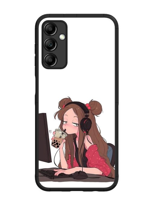 Girl Playing On Pc Glossy Soft Edge Case for Samsung Galaxy M14 (5G) Chachhi