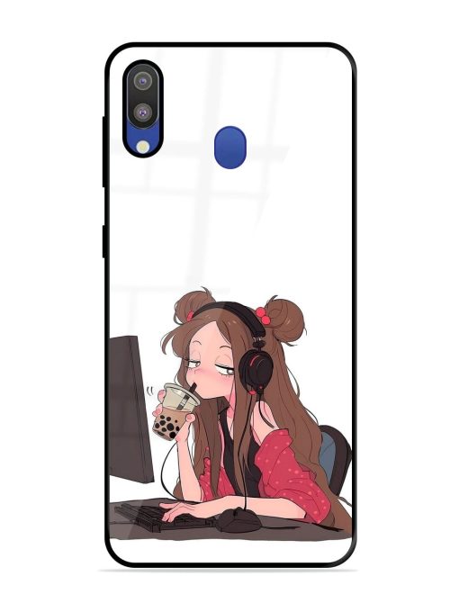 Girl Playing On Pc Glossy Soft Edge Case for Samsung Galaxy M20