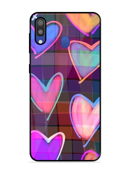 Neon Hearts Glossy Soft Edge Case for Samsung Galaxy M20 Chachhi