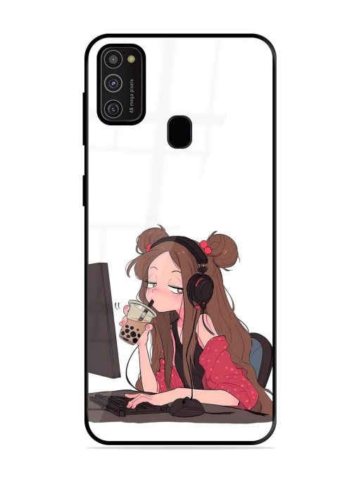 Girl Playing On Pc Glossy Soft Edge Case for Samsung Galaxy M21 (2021) Chachhi