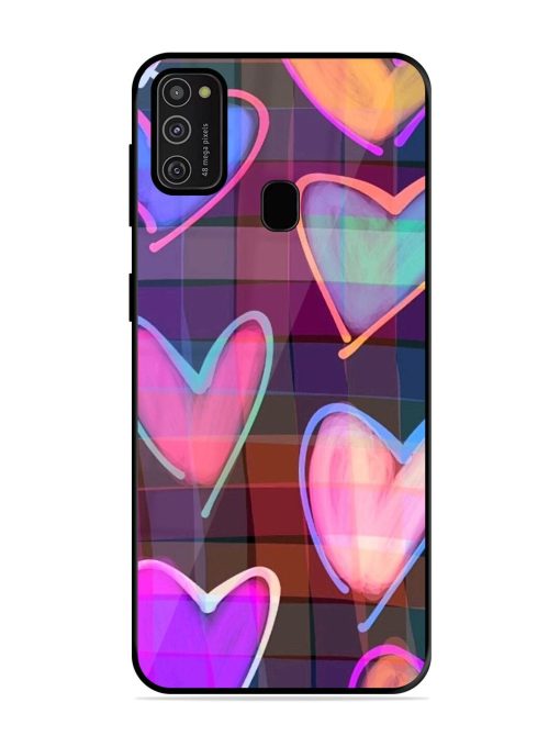 Neon Hearts Glossy Soft Edge Case for Samsung Galaxy M21 (2021)