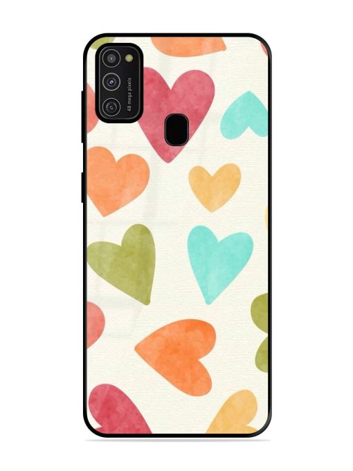 Watercolor Hearts Glossy Soft Edge Case for Samsung Galaxy M21 (2021)