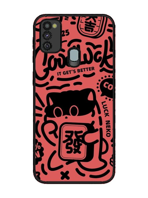 Lucky Cat Doodle Glossy Soft Edge Case for Samsung Galaxy M21 (4G) Chachhi