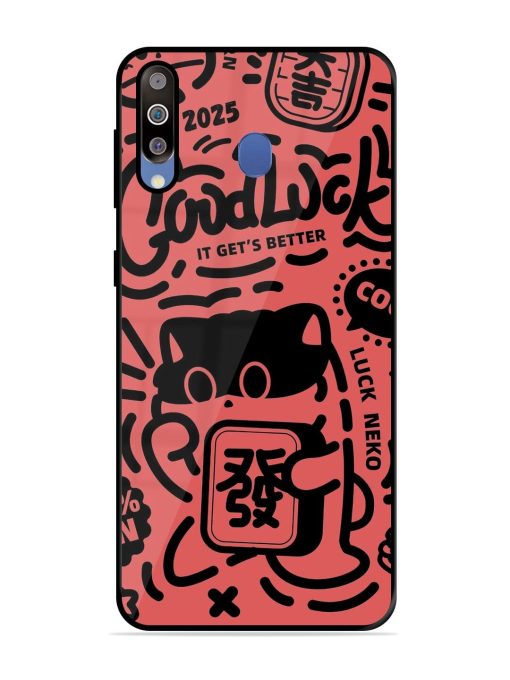 Lucky Cat Doodle Glossy Soft Edge Case for Samsung Galaxy M30 Chachhi