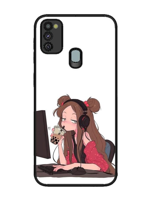 Girl Playing On Pc Glossy Soft Edge Case for Samsung Galaxy M30S Chachhi