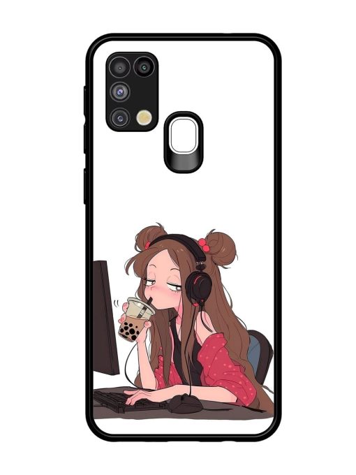 Girl Playing On Pc Glossy Soft Edge Case for Samsung Galaxy M31 Chachhi