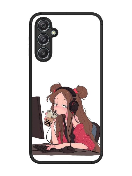 Girl Playing On Pc Glossy Soft Edge Case for Samsung Galaxy M34 (5G) Chachhi