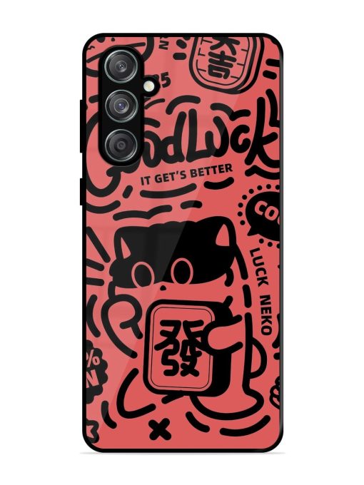 Lucky Cat Doodle Glossy Soft Edge Case for Samsung Galaxy M55 (5G) Chachhi