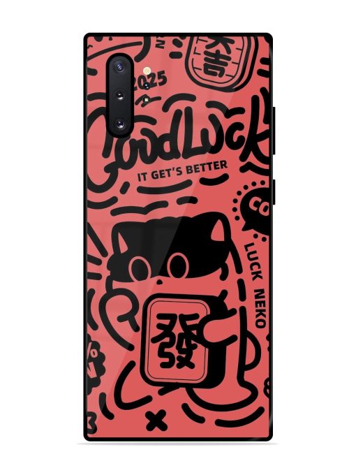 Lucky Cat Doodle Glossy Soft Edge Case for Samsung Galaxy Note 10 Plus Chachhi