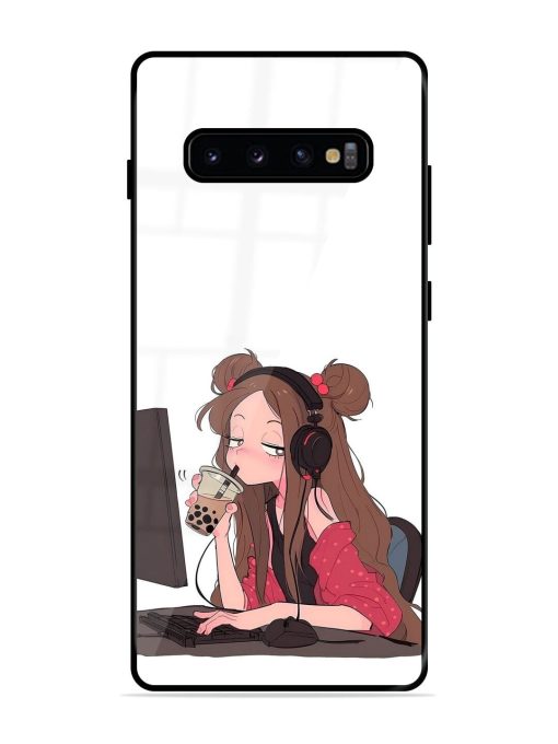 Girl Playing On Pc Glossy Soft Edge Case for Samsung Galaxy S10 Plus Chachhi