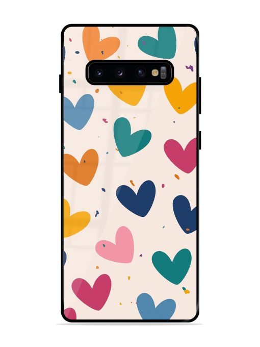 Rainbow Hearts Glossy Soft Edge Case for Samsung Galaxy S10 Plus Chachhi