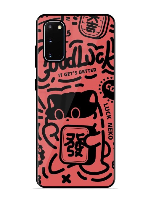 Lucky Cat Doodle Glossy Soft Edge Case for Samsung Galaxy S20