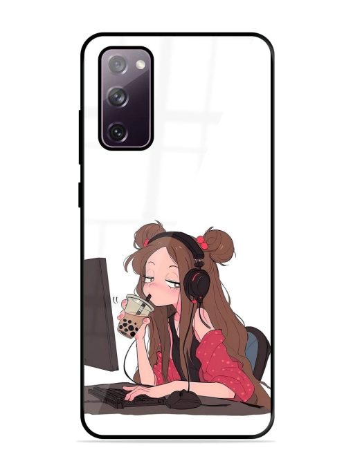 Girl Playing On Pc Glossy Soft Edge Case for Samsung Galaxy S20 Fe (5G)