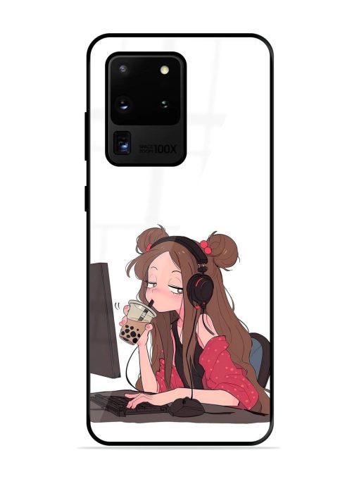 Girl Playing On Pc Glossy Soft Edge Case for Samsung Galaxy S20 Ultra Chachhi