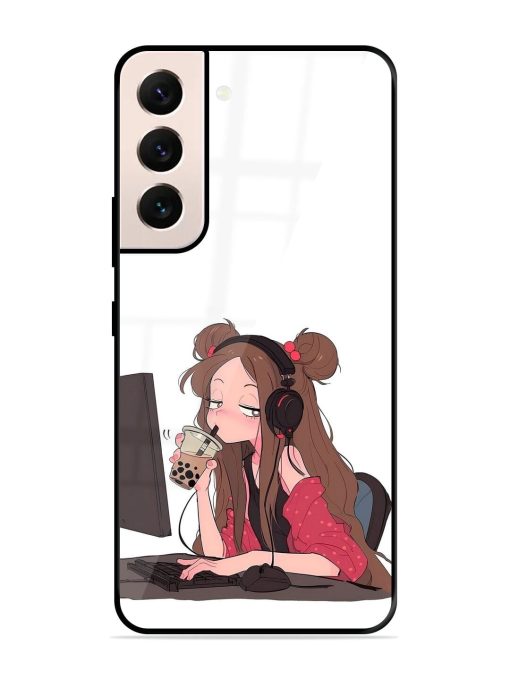 Girl Playing On Pc Glossy Soft Edge Case for Samsung Galaxy S21 (5G) Chachhi