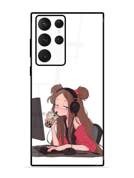 Girl Playing On Pc Glossy Soft Edge Case for Samsung Galaxy S22 Ultra Chachhi