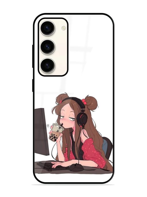 Girl Playing On Pc Glossy Soft Edge Case for Samsung Galaxy S23 (5G) Chachhi