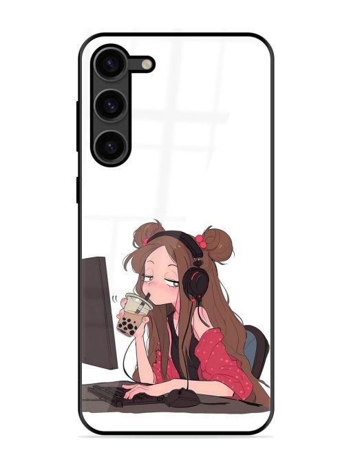 Girl Playing On Pc Glossy Soft Edge Case for Samsung Galaxy S23 Plus (5G) Chachhi