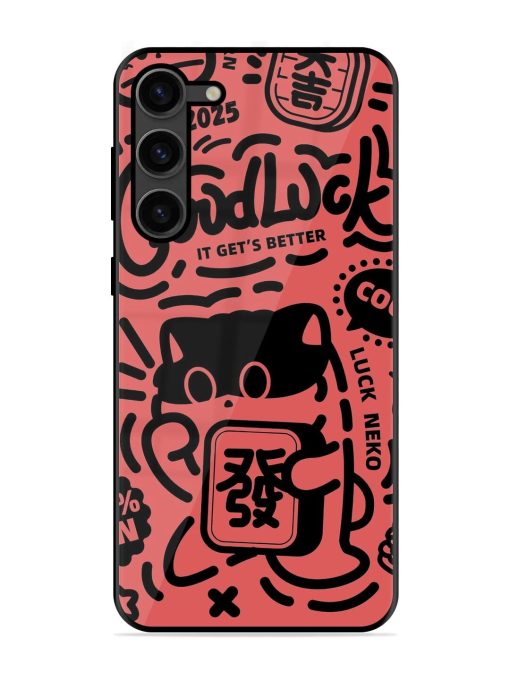 Lucky Cat Doodle Glossy Soft Edge Case for Samsung Galaxy S23 Plus (5G) Chachhi